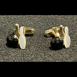 Vintage Bowling Themed Gold Tone Cuff Links by Swank